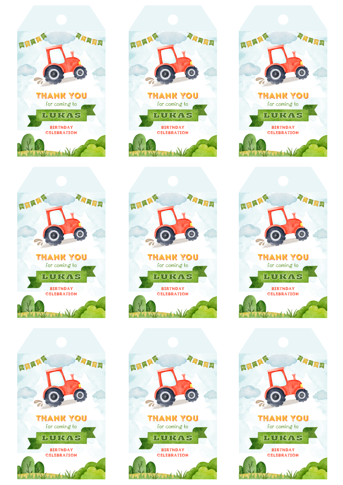 Personalised Birthday Thank You Tags - 12 tags only