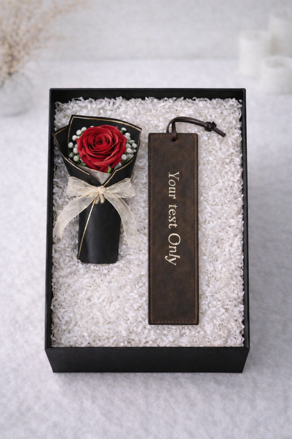 Personalised Bookmark & Rose Gift Box