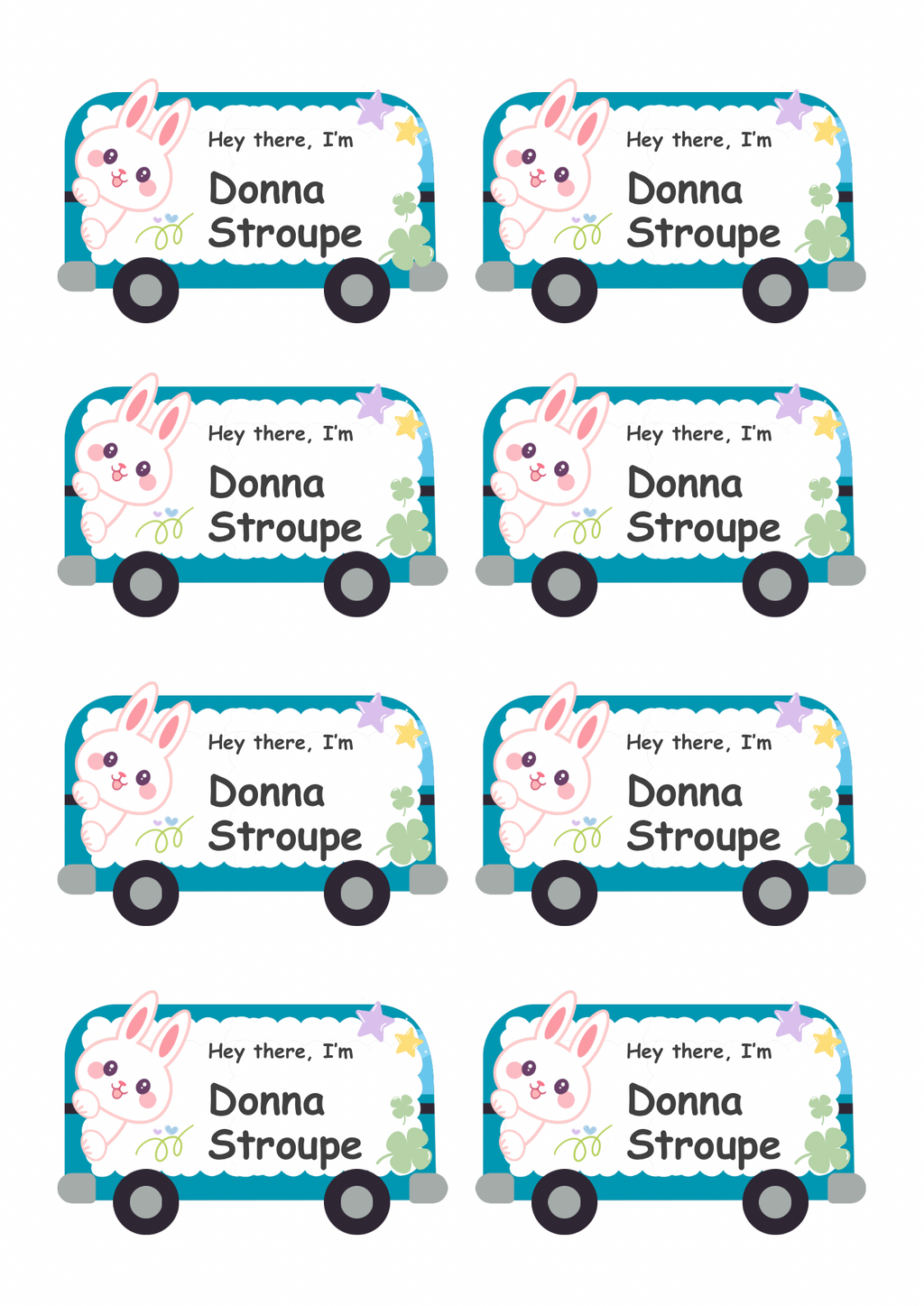 Bunny Van Theme Sticker - Waterproof A4 Value Sheet