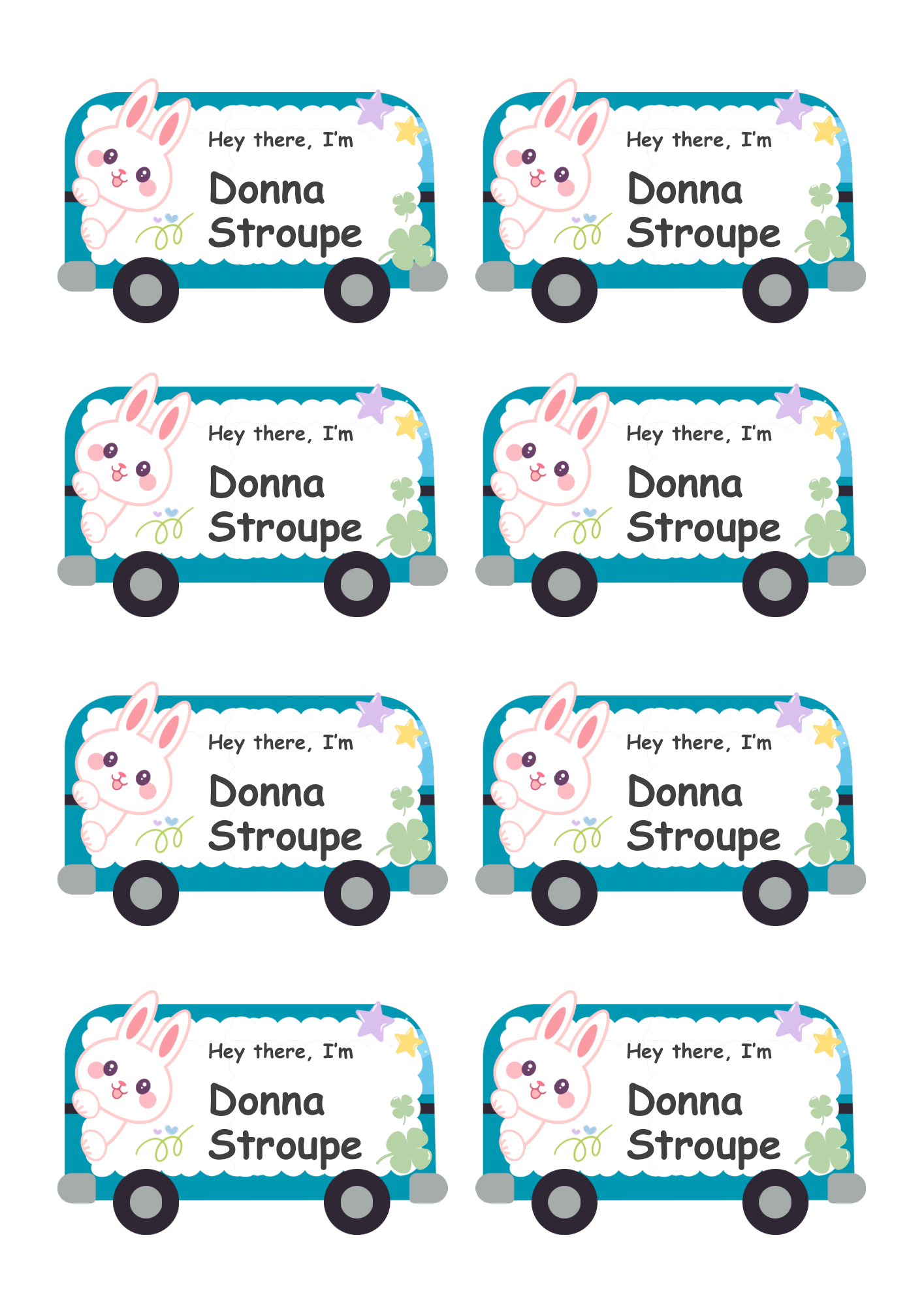 Bunny Van Theme Sticker - Waterproof A4 Value Sheet