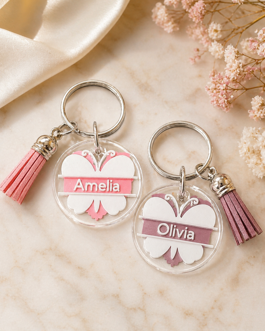 Personalised Round Acrylic Keyring with Tassel