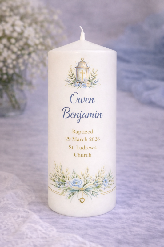 Personalised Christening Pillar Candle - Boy