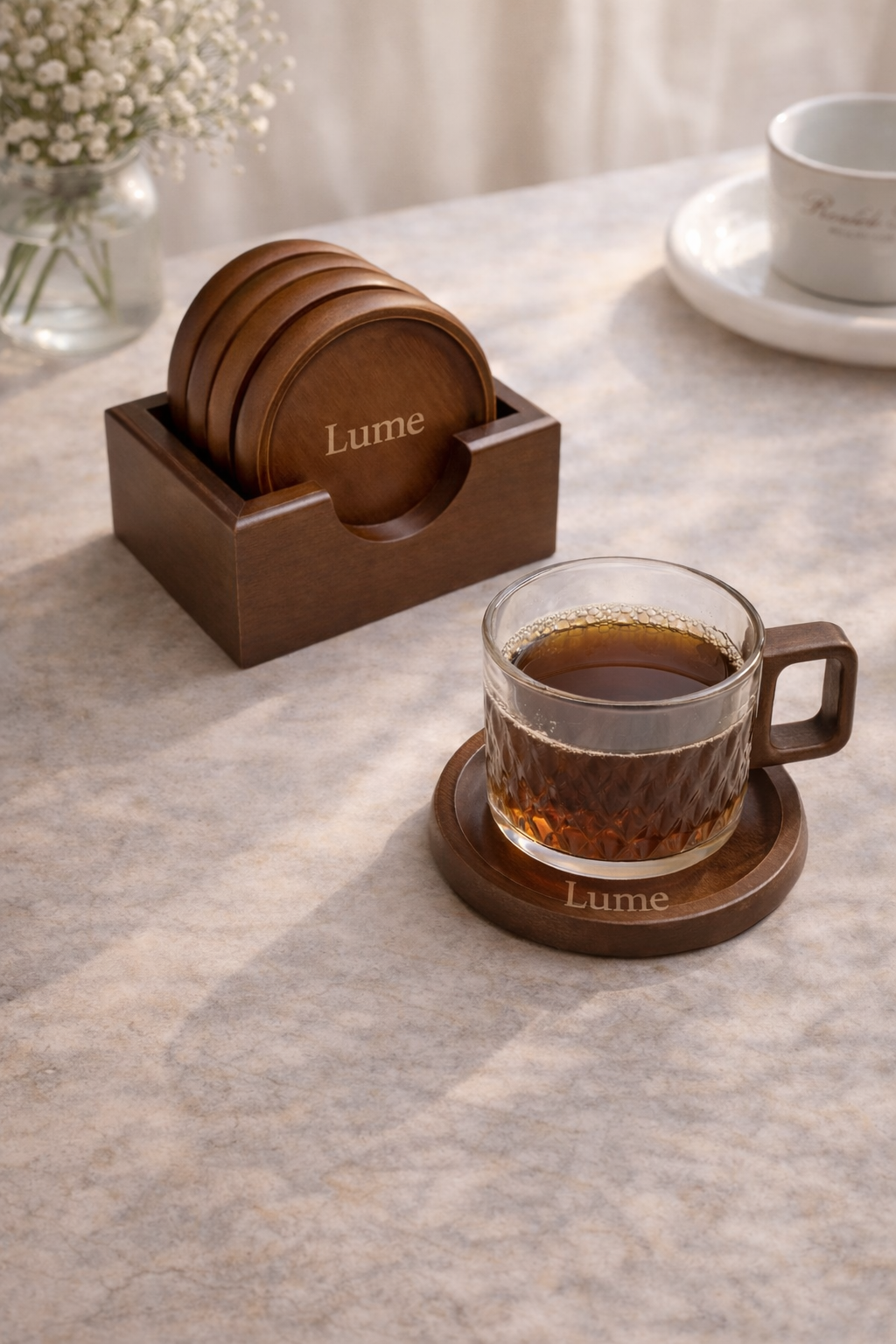 Personalised Bamboo & Wood Coaster Set (with Storage Box)