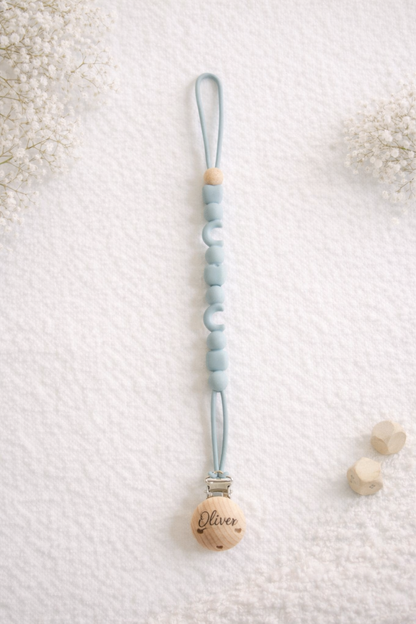 Personalised Silicone Pacifier Clip – Moon Design