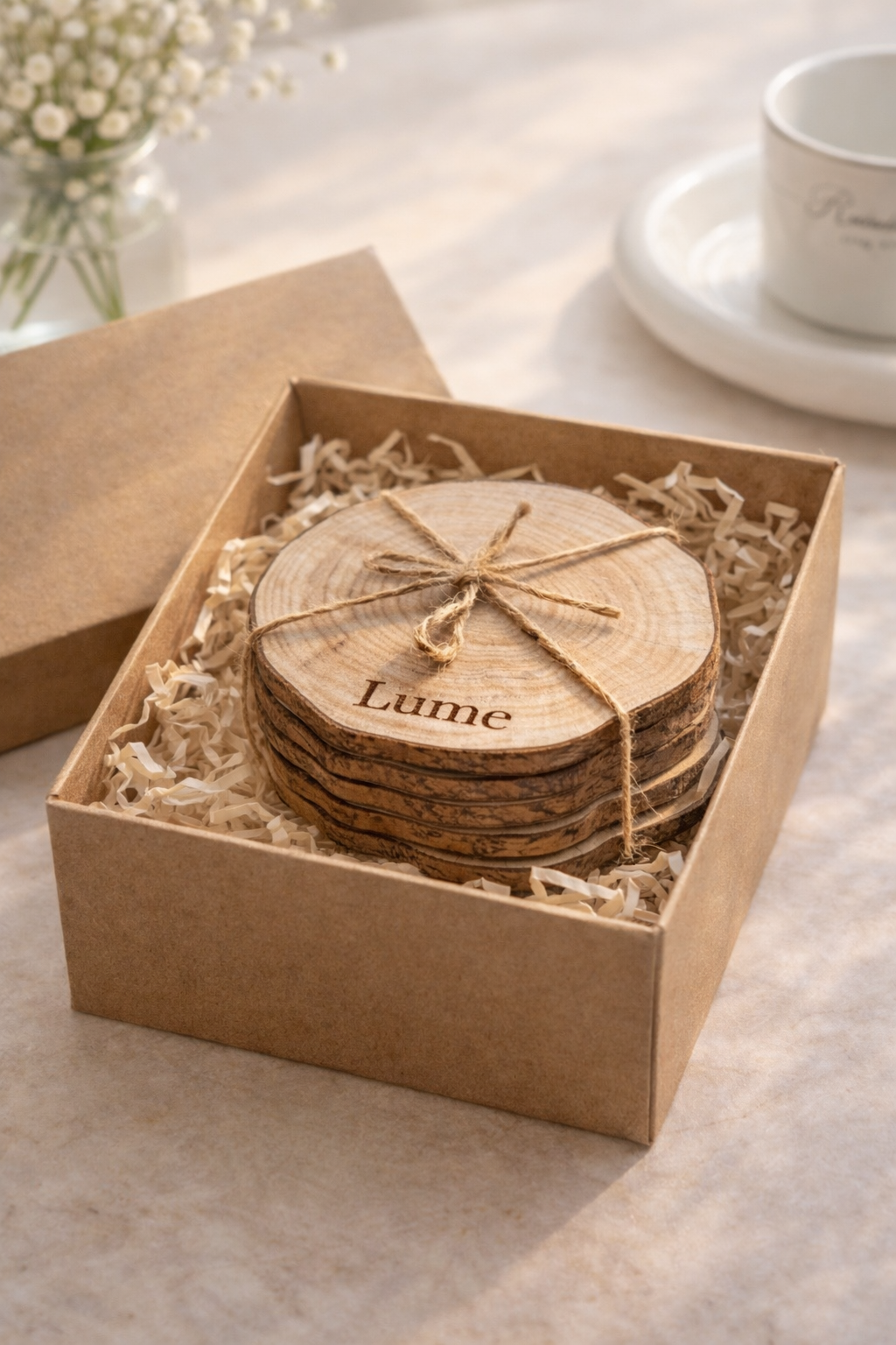 Personalised Rustic Wood-Grain Coaster (Set of 6)