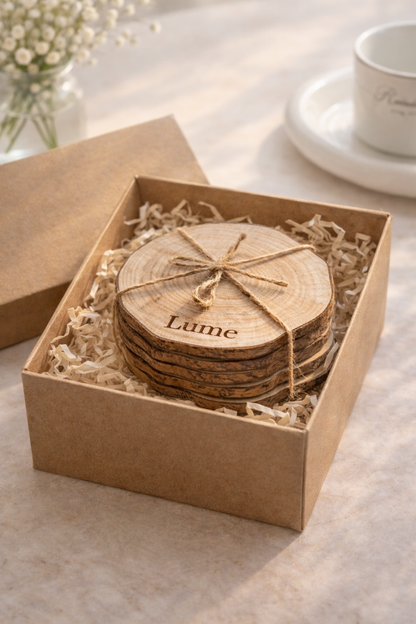 Personalised Rustic Wood-Grain Coaster (Set of 6)