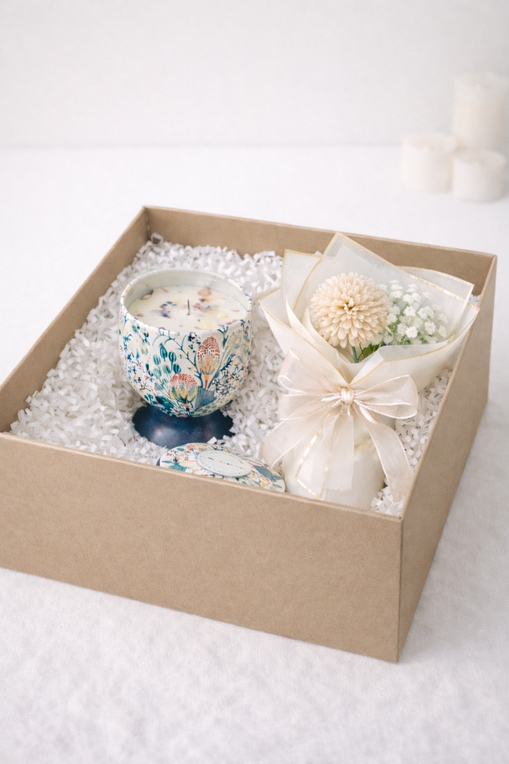 Personalised Candle & Artificial Flower Gift Box