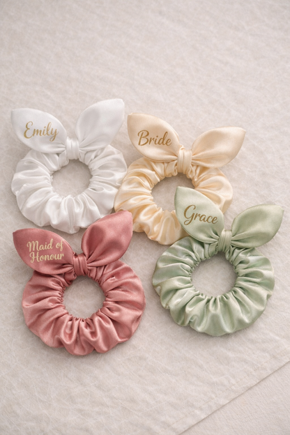Bulk Medium Satin Personalised Bunny Scrunchies (Vinyl Print) - Starting from 2 pcs