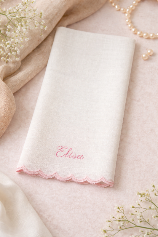 Personalised Light Pink Scalloped Linen Napkin