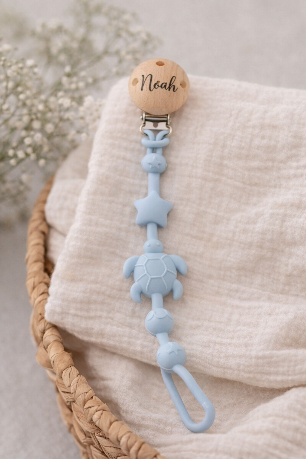 Personalised Silicone Pacifier Clip –Turtle Design