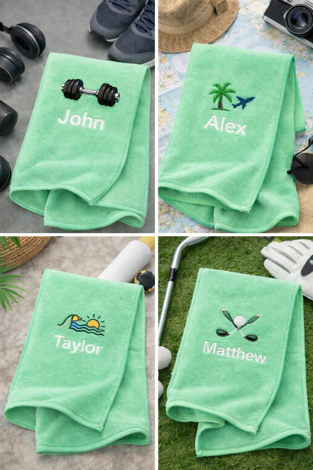 Personalised Microfiber Sports Towel - Mint Green