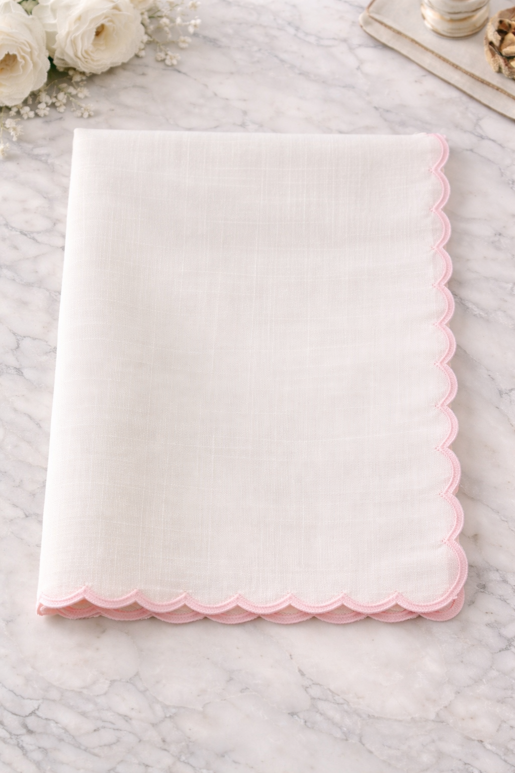 Personalised Light Pink Scalloped Linen Napkin