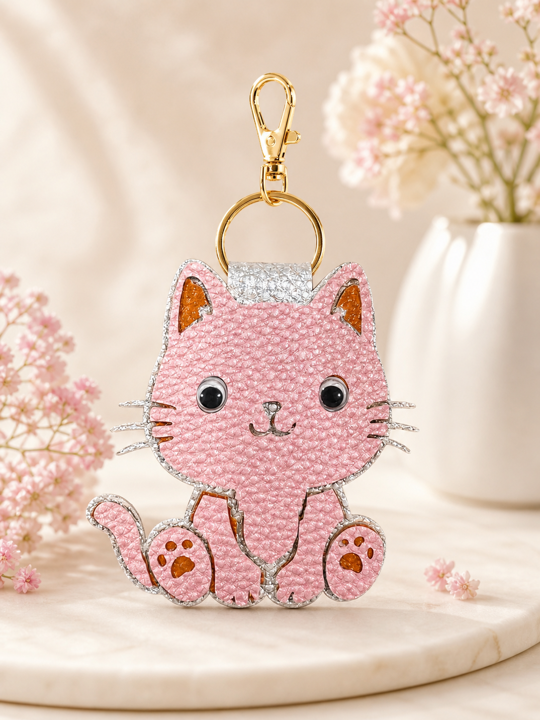 Personalised Faux Leather Keychain - Cat