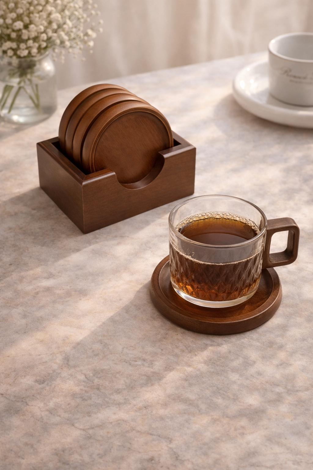 Personalised Bamboo & Wood Coaster Set (with Storage Box)