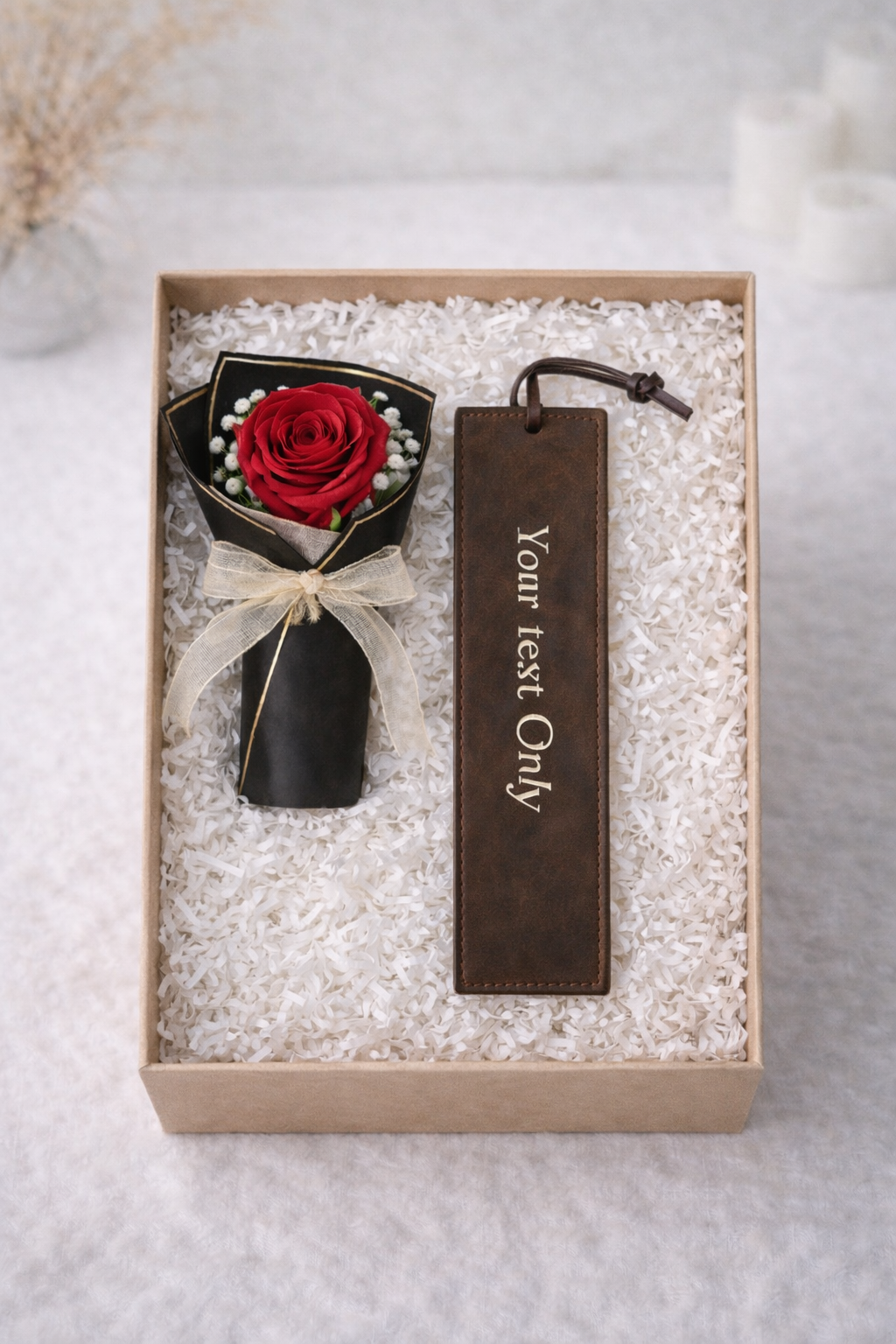 Personalised Bookmark & Rose Gift Box
