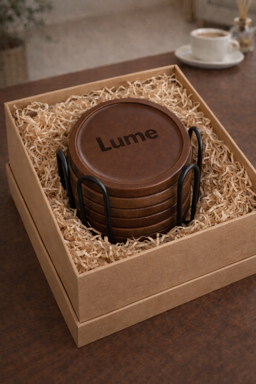 Personalised Wooden Coaster Set (Set of 6 + Metal Rack)