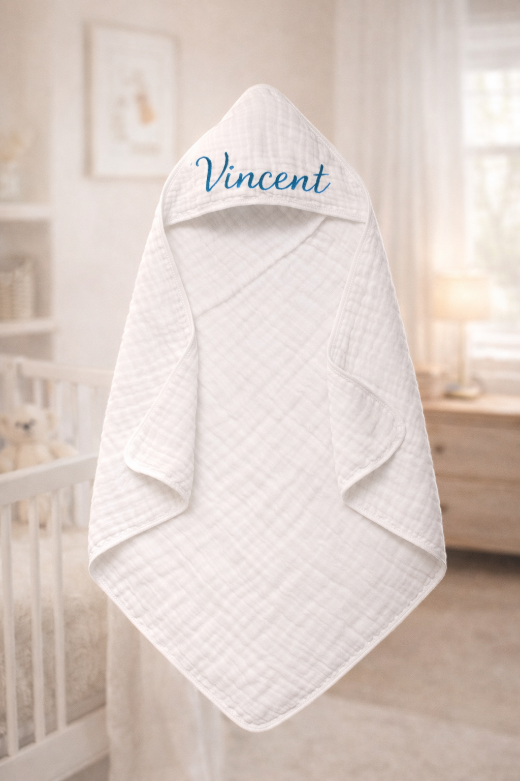 Personalised Hooded Muslin Baby Towel