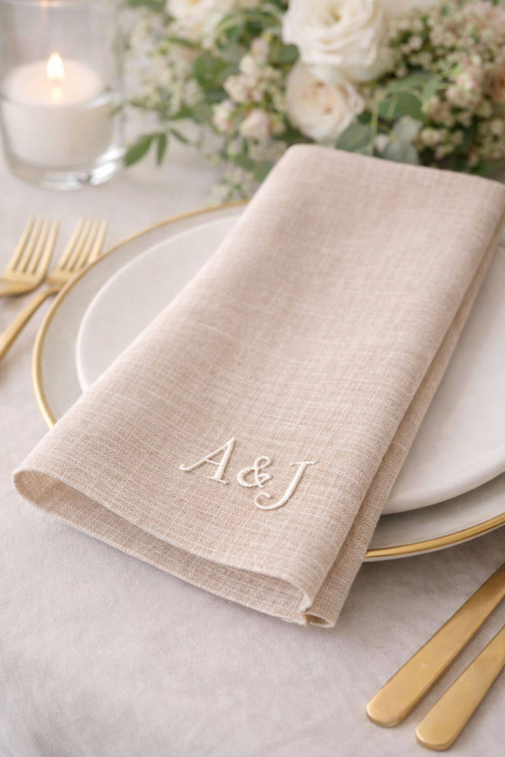 Personalised Couple Linen Napkins - Beige (Set of 2)