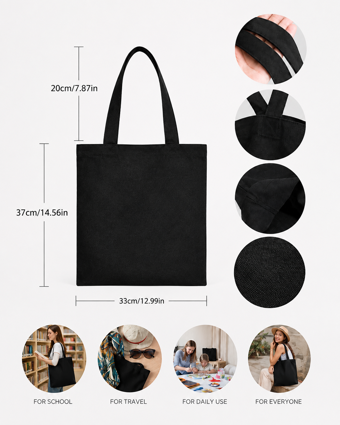 Black Canvas Tote Bag – Blank