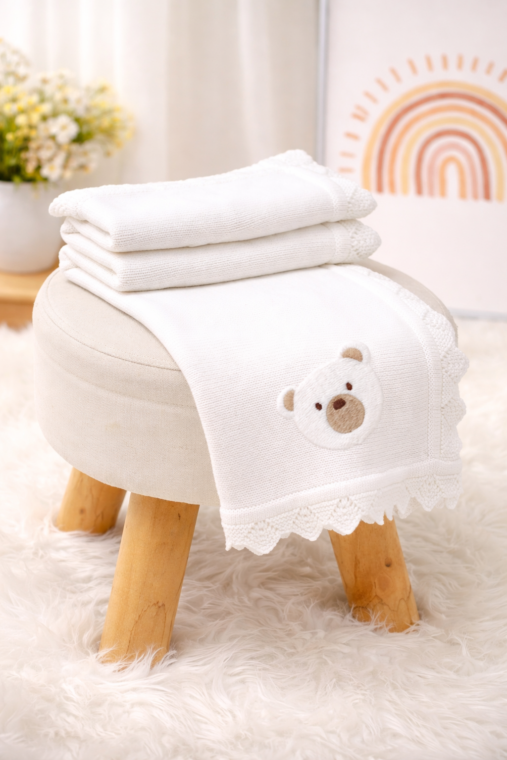 Personalised Knitted Baby Blanket – Bear Design