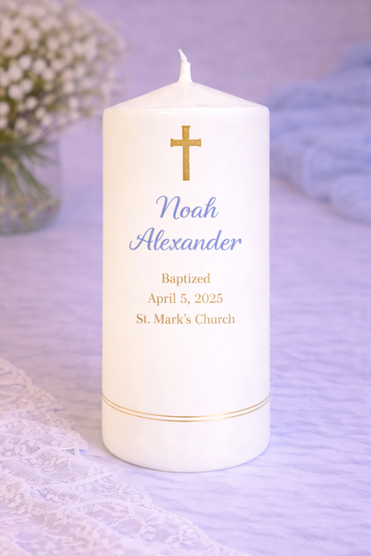 Personalised Christening Pillar Candle - Boy