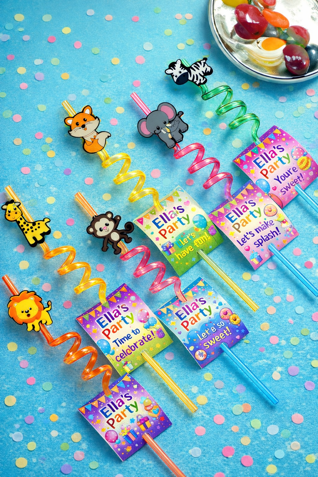 Personalised Curly Animal Straw with Brush & Tag