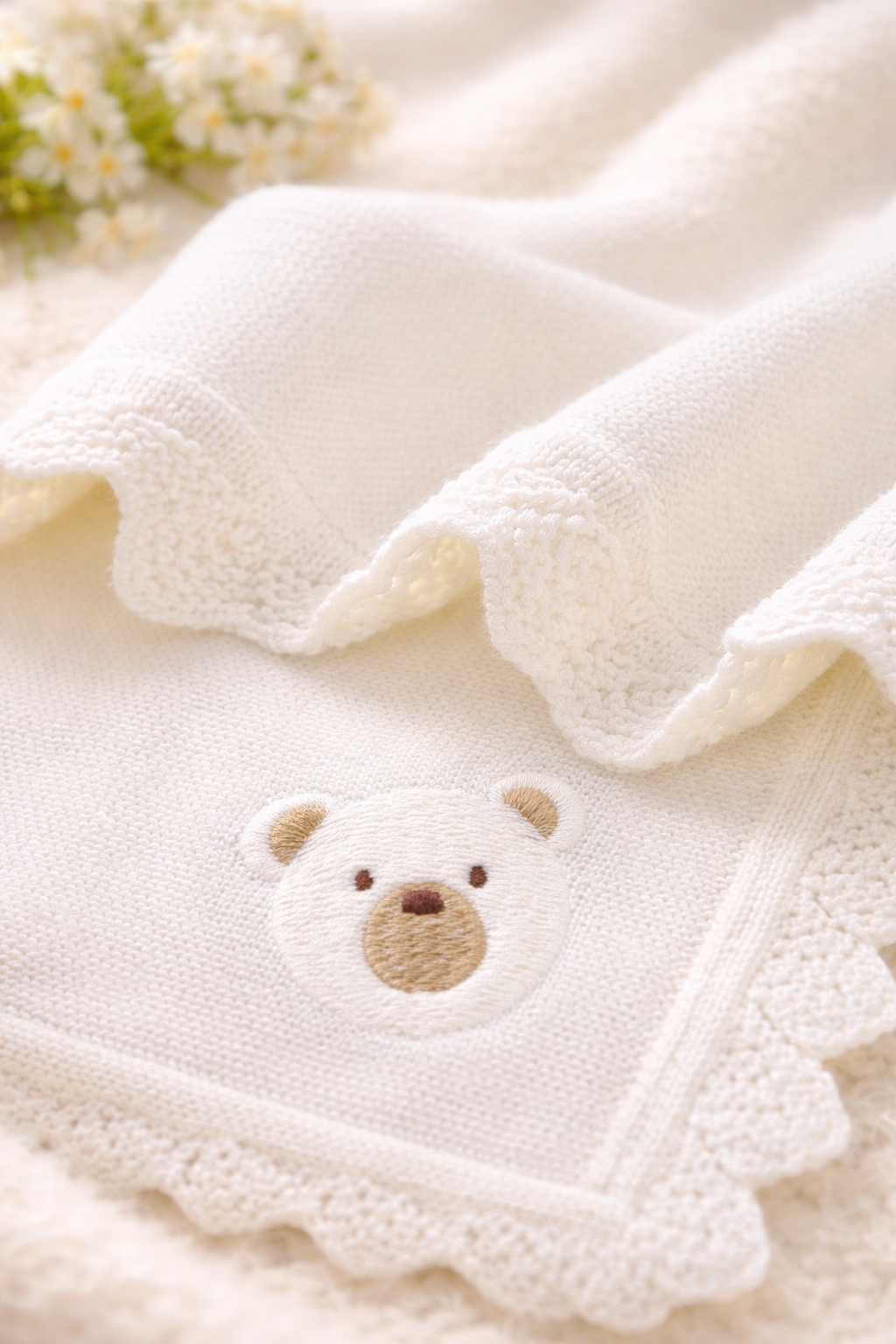 Personalised Knitted Baby Blanket – Bear Design