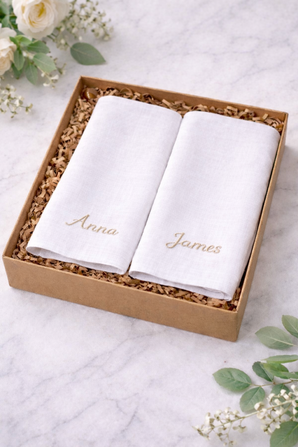 Personalised Couple Linen Napkins - White (Set of 2)
