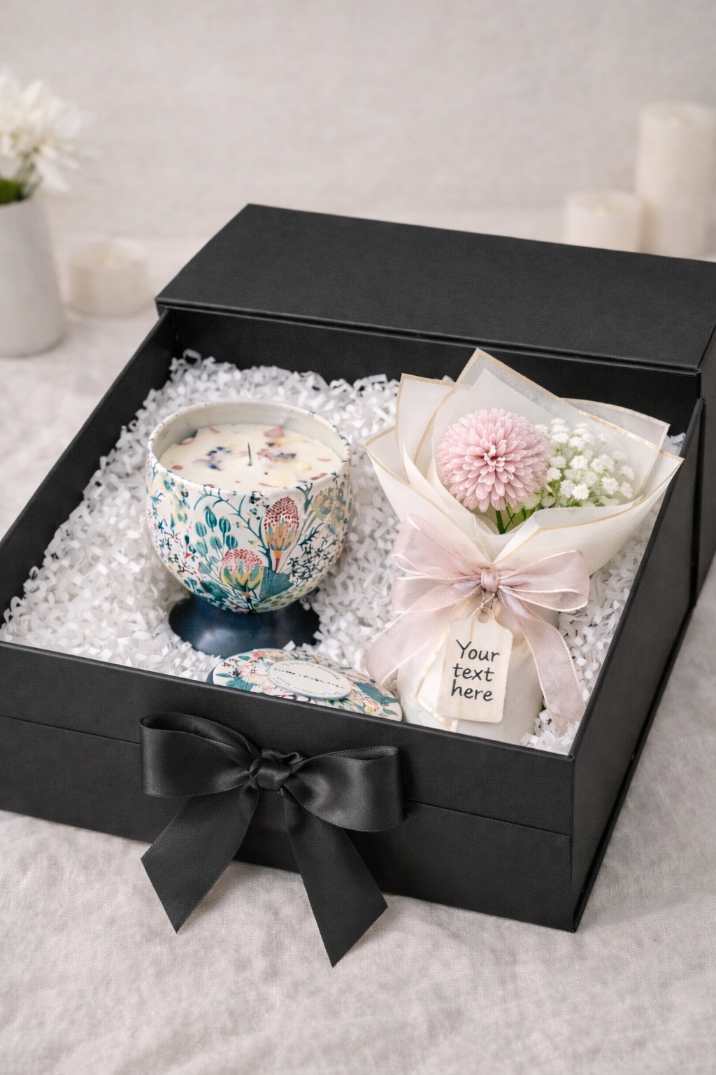 Personalised Candle & Artificial Flower Gift Box