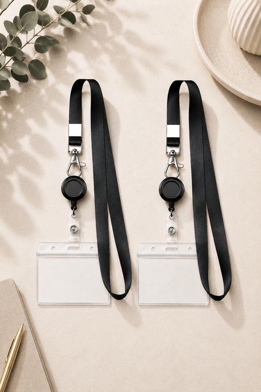 Black Lanyard with Retractable Badge Reel & ID Holder