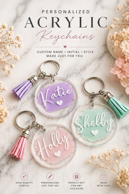 Personalised Round Acrylic Keyring with Tassel