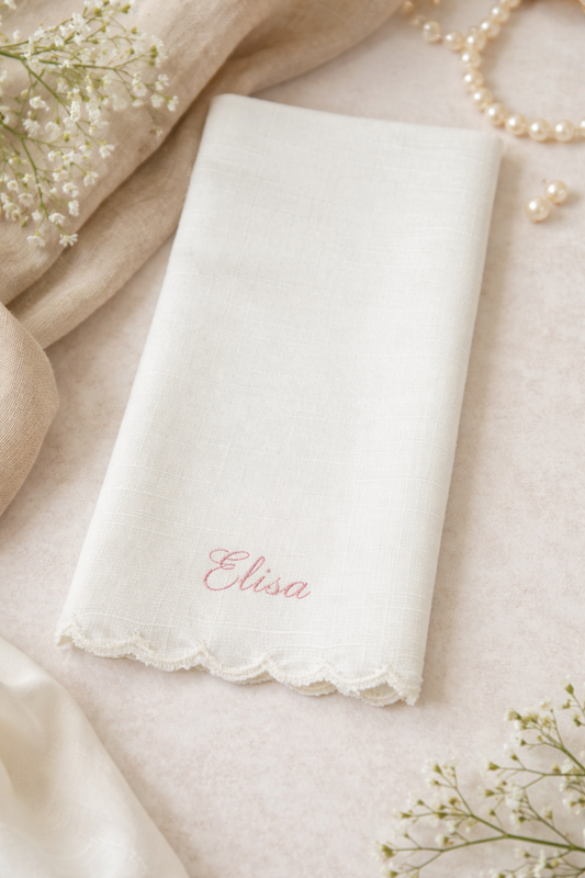 Personalised Beige Scalloped Linen Napkin
