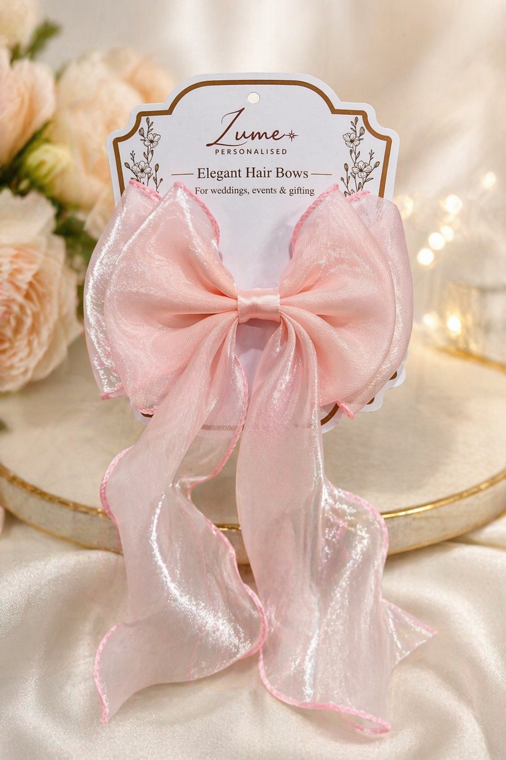 Pink Mesh Elegant Hair Bow – Plain or Personalised