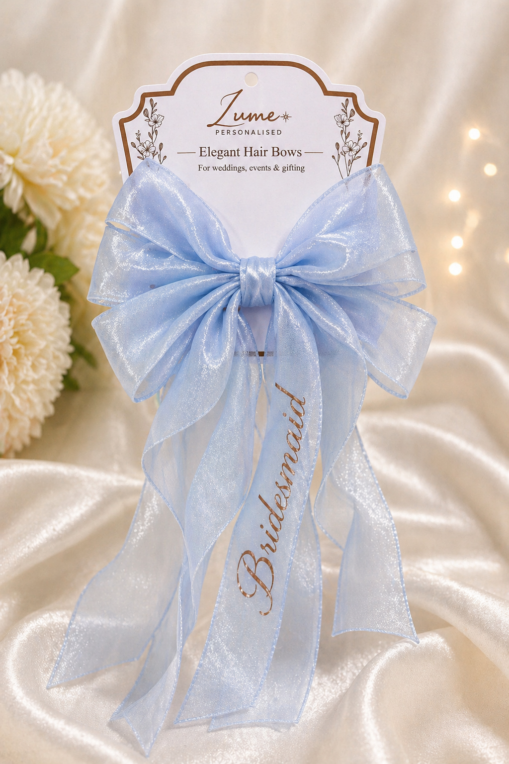 Blue Mesh Elegant Hair Bow – Plain or Personalised
