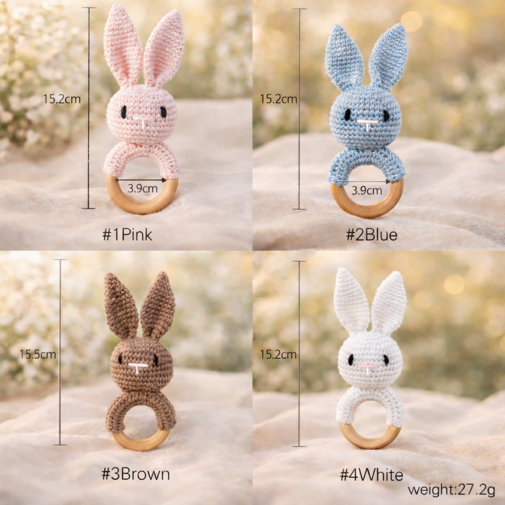 Personalised Baby Gift Box – Bib, Dummy Clip & Bunny Rattle (Beige)