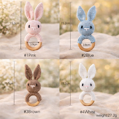 Personalised Baby Gift Box – Bib, Dummy Clip & Bunny Rattle (Beige)