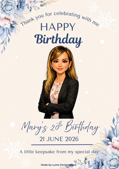 Custom Magnet with Backing Card (Chibi illustration) - Birthday