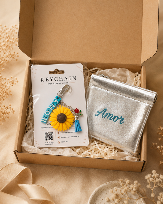 Personalised Pouch & Keychain Gift Set
