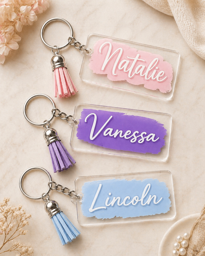 Personalised Rectangle Acrylic Keyring with Tassel