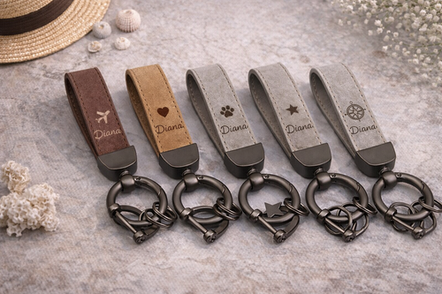 Bulk Logo Engraved Leather Keychains - Starting from 10 pcs