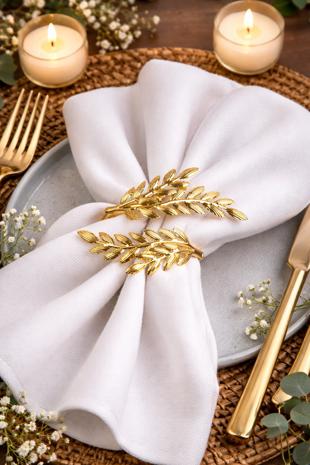 Gold Wheat Napkin Rings – Set of 2
