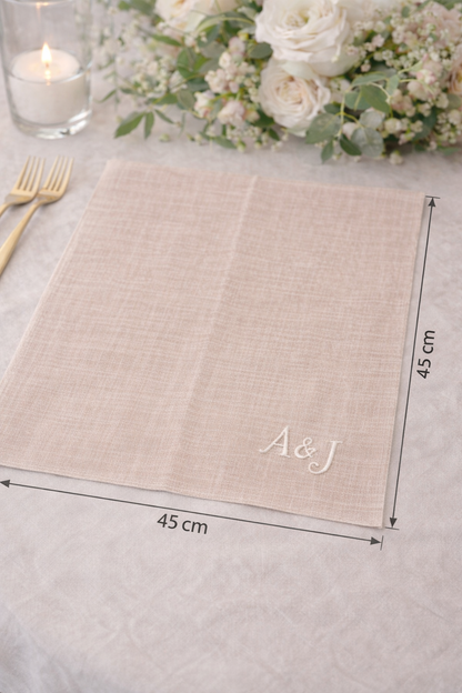 Personalised Couple Linen Napkins - Beige (Set of 2)