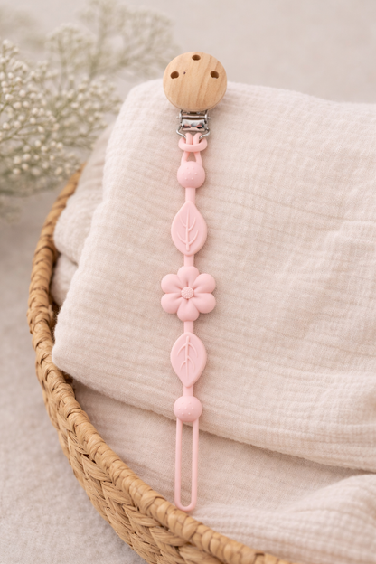 Personalised Silicone Pacifier Clip – Flower Design