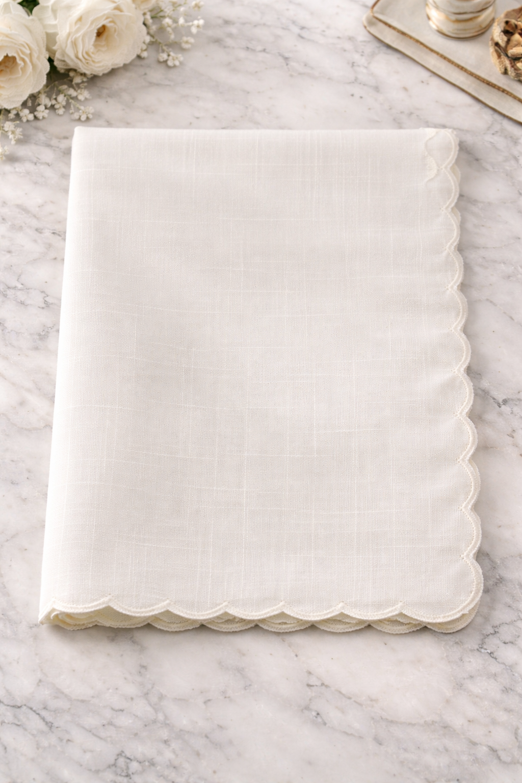 Personalised Beige Scalloped Linen Napkin