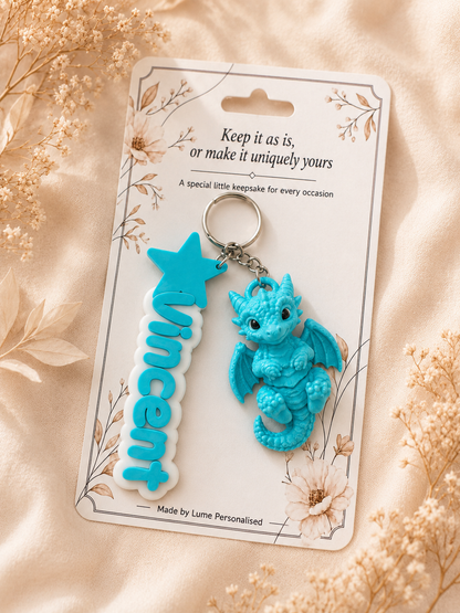 Custom Name & 3D Dragon Keychain