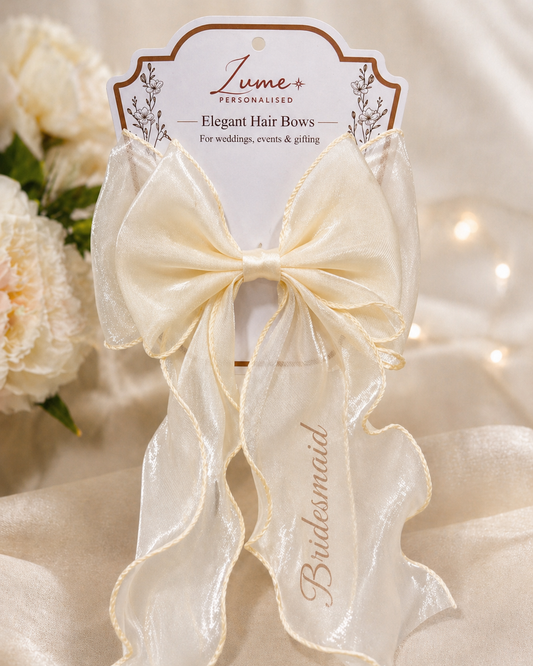 Beige Mesh Elegant Hair Bow – Plain or Personalised