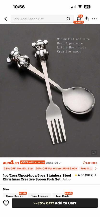 Personalised Bear Spoon & Fork Set