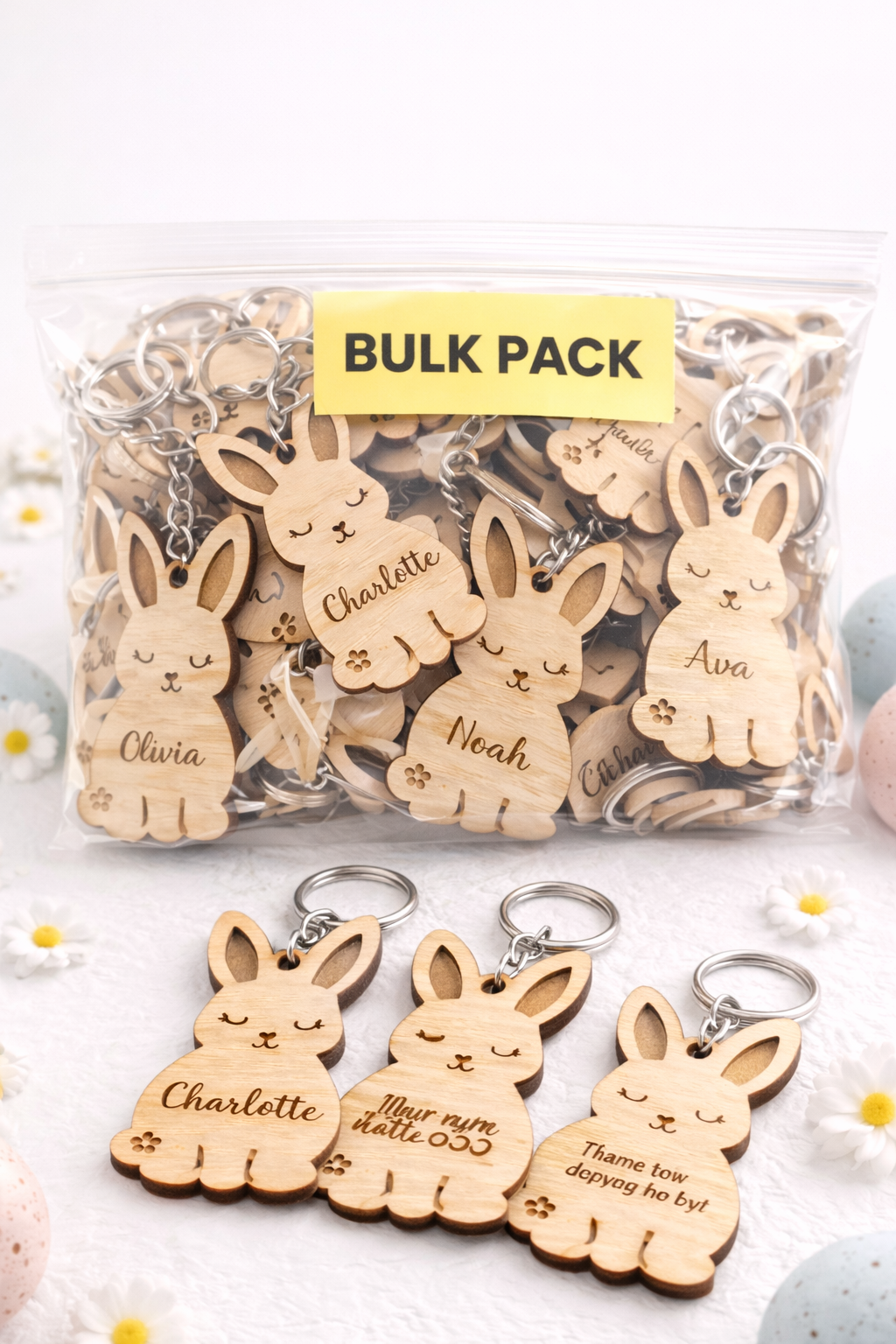Bulk Personalised Wooden Bunny Keychain -Starting from 10 pcs