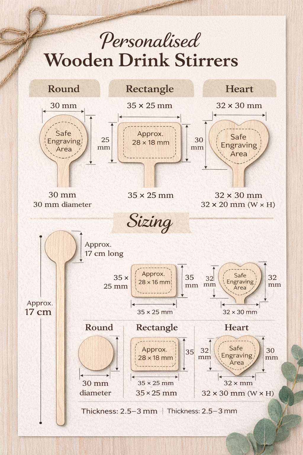 Bulk Personalised Wooden Drink Stirrers - Starting from 25 pcs