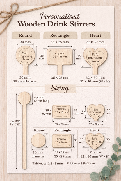 Bulk Personalised Wooden Drink Stirrers - Starting from 25 pcs